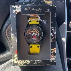 Ed Hardy Black and Yellow Tiger Face Watch